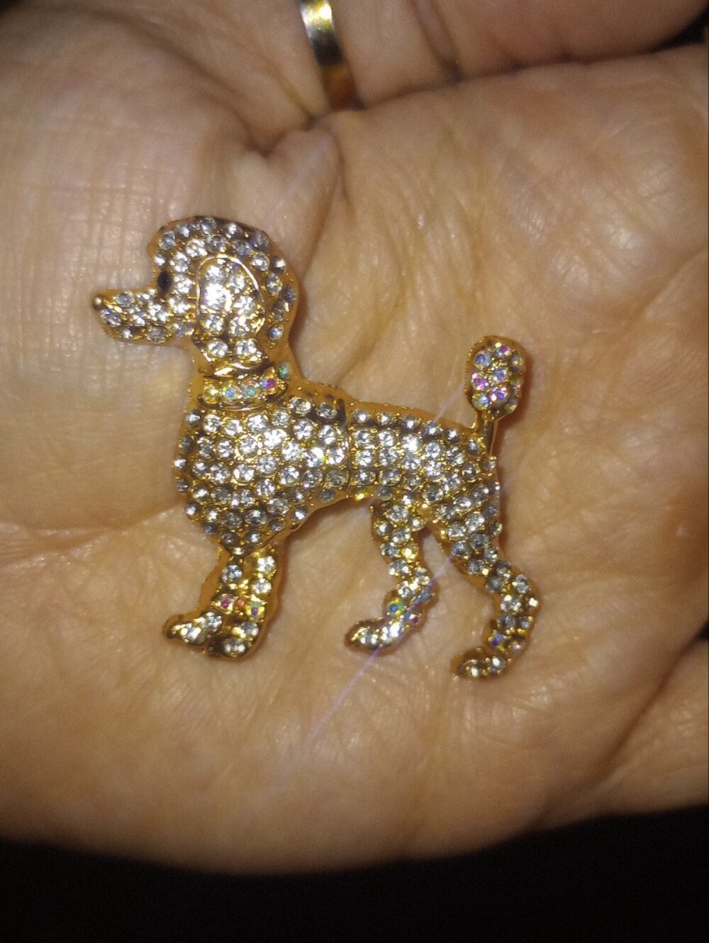 Gold Tone Crystal Poodle Brooch - Picture 2 of 2